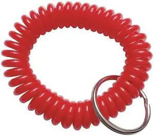 ZORO SELECT 25PA23 Wrist Coil Key Ring, Red, Steel, Steel Ring, 10 PK