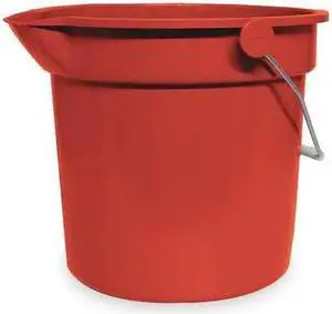 TOUGH GUY 1ELJ9 2 1/2 gal Round Bucket, 10-1/4 in H, 10-1/4 in Dia, Red, Plastic