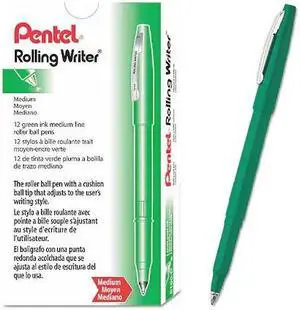 PENTEL PENR100D Roller Ball Roller Ball Pen, Medium 0.8 mm, Green PK12