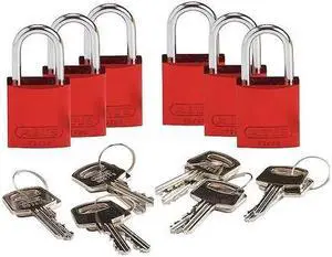BRADY 133261 Lockout Padlock,KD,Red,1-7/16"H,PK6