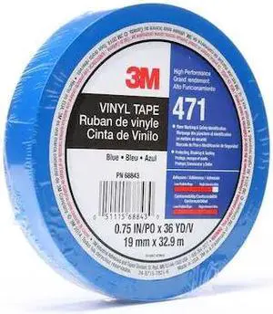 3M 471 Floor Marking Tape, vinyl, Solid, Blue, 3/4 in W., 5.2 mil Thickness