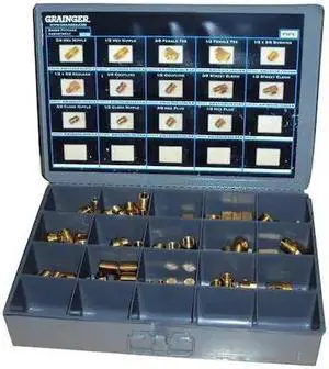 ZORO SELECT 6AZF9 Brass Pipe Fitting Kit, NPT, Assorted Pipe Size