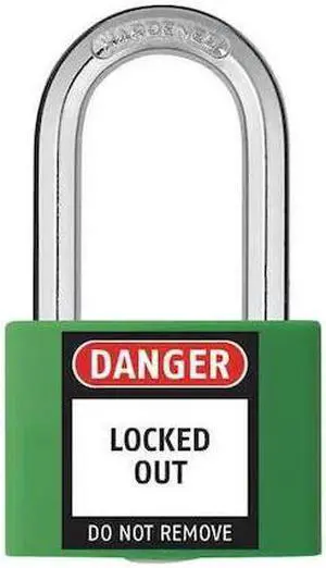 ZORO SELECT 48JR40 Lockout Padlock, Keyed Different, Aluminum, Green, 1 7/16 in