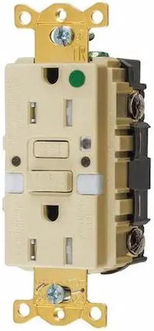 HUBBELL WIRING DEVICE-KELLEMS GFTRST82INL GFCI Rceptcle,Hspital,Ivry,15A,0.5 HP