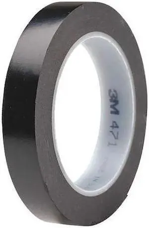3M 471 Floor Marking Tape, vinyl, Solid, Black, 3/4 in W., 5.2 mil Thickness