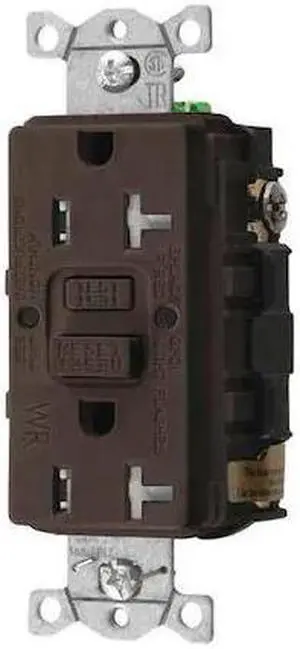 HUBBELL WIRING DEVICE-KELLEMS GFRTW20 GFCI Receptacle, 20A, 125VAC, 5-20R, Brown