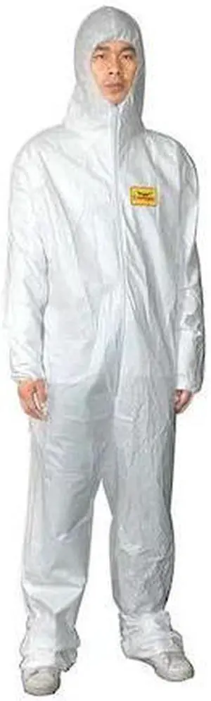 CONDOR 30C574 Disposable Coverallss, Hooded, 2XL, Microporous Film Laminate,