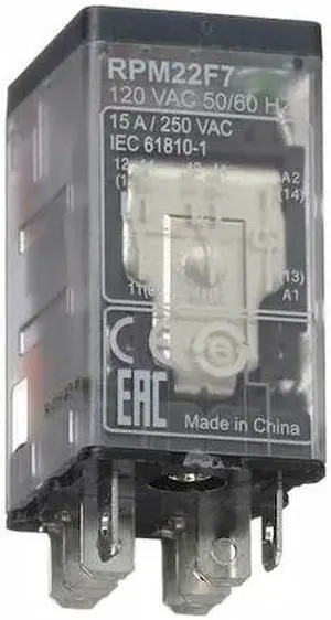 SCHNEIDER ELECTRIC RPM22F7 General Purpose Relay, 120V AC Coil Volts, Square, 8