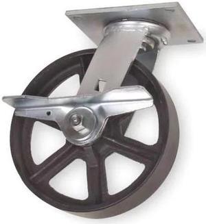 ZORO SELECT 1NVR2 Swivel Plate Caster,Cast Iron,6 in,1200 lb,Blk
