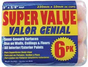 PREMIER 6PK38 9" Paint Roller Cover, 3/8" Nap, Polyester