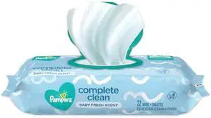 PAMPERS 75536 Complete Clean Baby Wipes, 1-Ply, Baby Fresh, 72 Wipes/Pack, PK8