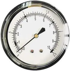 ZORO SELECT 18C798 Low Pressure Gauge, 0 to 10 psi, 2 1/2 in Dial, 1/4 in NPT,