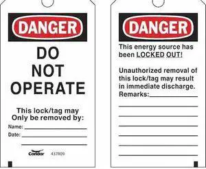 CONDOR CNDR-51511-6 Lockout Tag, Rectangle, 5-3/4" H, 3" W, PK25, Header: Danger