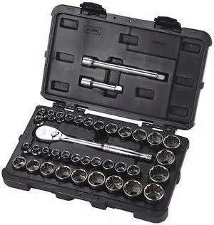WESTWARD 53PN34 3/8" Drive Socket Set, SAE, Metric, 38pcs