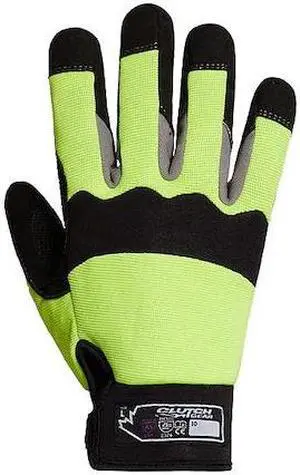 SUPERIOR GLOVE MXHV2PB/L Mechanics Gloves, L, Black/Lime, Single Layer, Stretch
