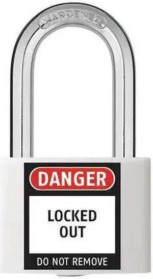 ZORO SELECT 48JR48 Lockout Padlock, Keyed Alike, Aluminum, White, 1 7/16 in