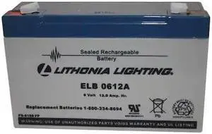 LITHONIA LIGHTING ELB 0612A Battery,Lead Calcium,6V,12A/HR.