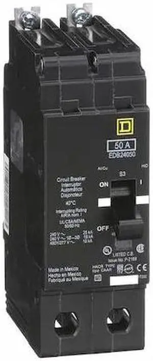 SQUARE D EDB24050 Miniature Circuit Breaker, E FRAME Series, 50A, 2 Pole,