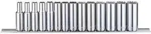 WESTWARD 53PN51 3/8" Drive Socket Set, Metric, 14pcs