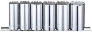 WESTWARD 53PN44 3/8" Drive Socket Set, SAE, 6pcs