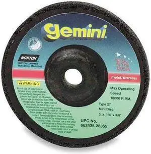 NORTON ABRASIVES 66252843594 Depressed Center Grinding Wheel, Type 27, 4 1/2 in