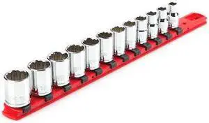 TEKTON SHD91104 3/8 Inch Drive 12-Point Socket Set with Rail, 12-Piece (8-19 mm)