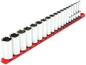 TEKTON SHD91114 3/8 Inch Drive Deep 6-Point Socket Set with Rail, 19-Piece
