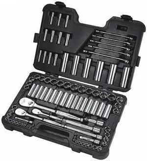 WESTWARD 53PN76 1/2", 3/8", 1/4" Drive Socket Set, SAE, Metric, 91pcs