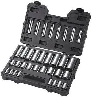 WESTWARD 53PN56 1/2" Drive Socket Set, SAE, 34pcs