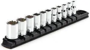 TEKTON SHD90103 1/4 Inch Drive 12-Point Socket Set with Rail, 11-Piece