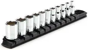 TEKTON SHD90101 1/4 Inch Drive 6-Point Socket Set with Rail, 11-Piece