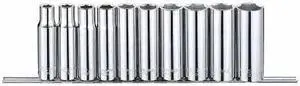 WESTWARD 53PN59 1/2" Drive Socket Set, SAE, 10pcs