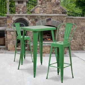 Flash Furniture Commercial Grade 30" High Green Metal Indoor-Outdoor Barstool with Removable Back 4 Pack (4CH3132030GBGN)