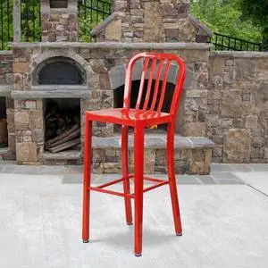 FLASH FURNITURE 2-CH-61200-30-RED-GG Red Metal Outdoor Stool,30"