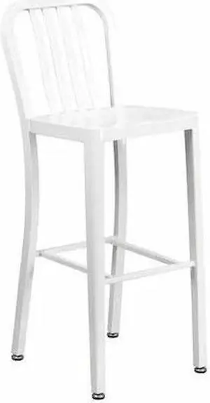 Commercial Grade 30" High White Metal Indoor-Outdoor Barstool with Vertical Slat Back