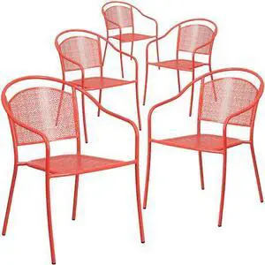FLASH FURNITURE 5-CO-3-RED-GG Coral Steel Patio Arm Chair with Round Back, PK5
