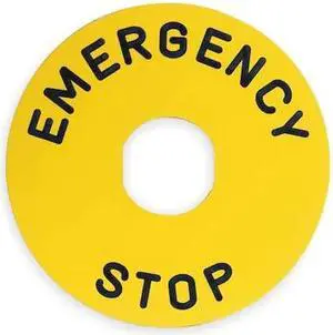 SCHNEIDER ELECTRIC ZBY8330 Legend Plate,Emergency Stop,Black/Yellow