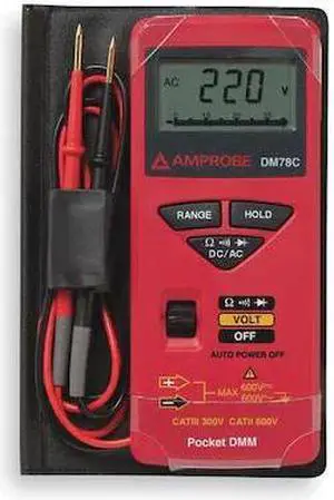 AMPROBE DM78C Digital Multimeter, 600 V Max DC, 340 V Max AC, Average, 3,200