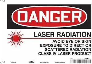 CONDOR 451R67 Laser Warning Sign, 7 in H, 10 in W, Aluminum, Vertical