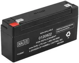 HUBBELL LIGHTING - DUAL-LITE 0120922 Battery,Lead Calcium,6V,Flag Terminal