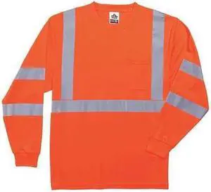 ERGODYNE 8391 Long Sleeve Hi-Vis Shirt, 3, Polyester, Orange, S