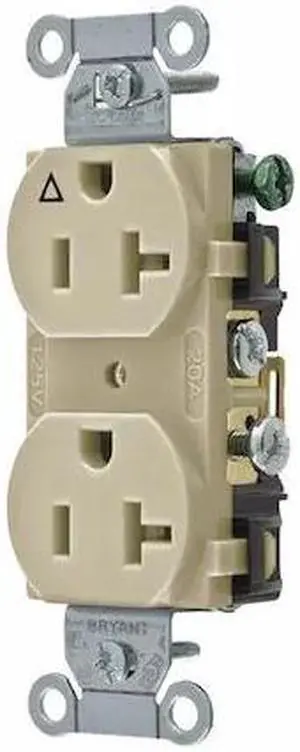 BRYANT CR20IGI Straight Blade Receptacle, 5-20R, 20 A, 125V AC, 2 Pole, 3 Wire,