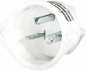 BRYANT 5378 Straight Blade Plug, 20 A, 125V AC, 2 Pole, 3 Wire, Single, White