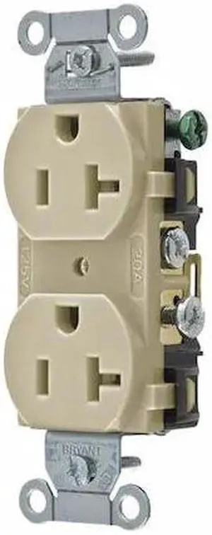 BRYANT CRS20I Straight Blade Receptacle, 5-20R, 20 A, 125V AC, 2 Pole, 3 Wire,