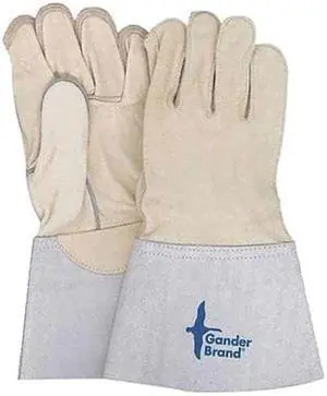 BDG 64-1-350-5-9 Leather Gloves, Gauntlet Cuff, Wing Thumb, Gray/Tan, S, 1 PR