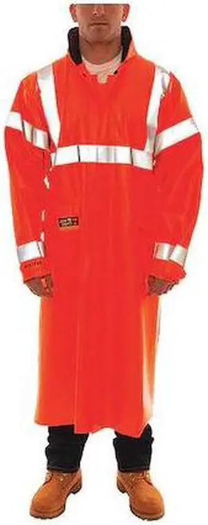 TINGLEY C44129 Arc Flash Flame Resistant Rain Coat, PVC, Class 3 Orange, 4XL
