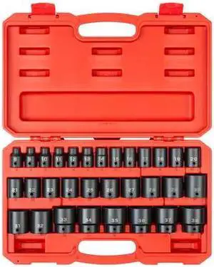 TEKTON SID92327 1/2 Inch Drive 6-Point Impact Socket Set, 31-Piece (8-38 mm)