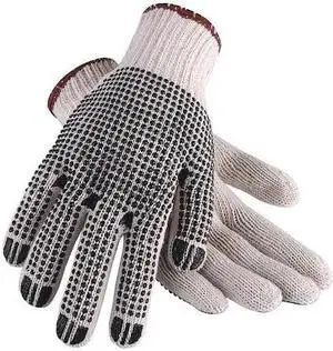 CONDOR 3ZL55 Knit Gloves, Cotton/Polyester, Dotted Palm, Knit, Beige/Black, L,