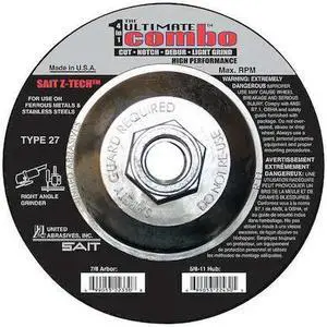 UNITED ABRASIVES/SAIT 22430 Depressed Center Cut-Off Wheel, Type 27, 4 1/2 in