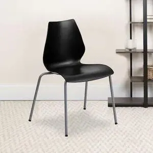 Flash Furniture 5 Pk. HERCULES Series 770 lb. Capacity Black Stack Chair with Lumbar Support and Silver Frame